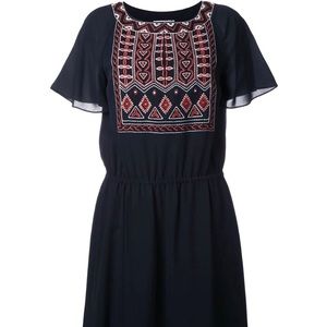 Tory Burch Bristol Silk Embroidered Embellished Black Orange Dress Size 14